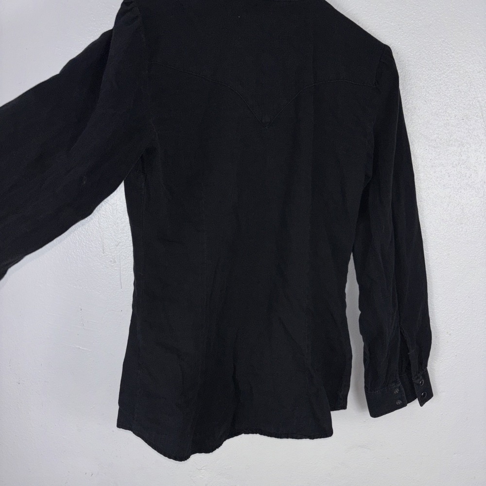 WRANGLER‎ Retro Punchy Embroidered Black Cowgirl Denim Shirt Womens Small - Picture 4 of 8